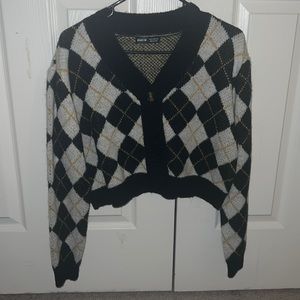 Argyle Button Down Sweater Cropped